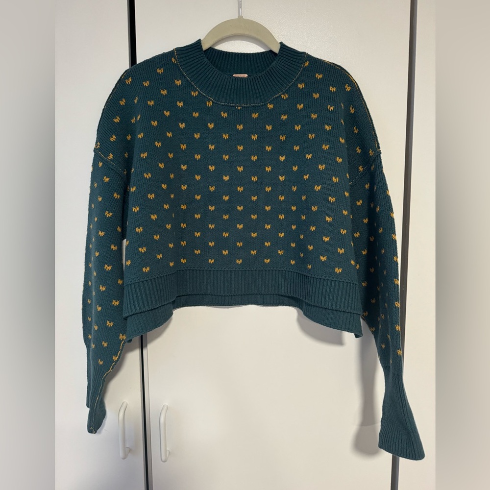 *RARE* NWT Free People Easy Street Patterned Crop Sweater - Balsam Combo